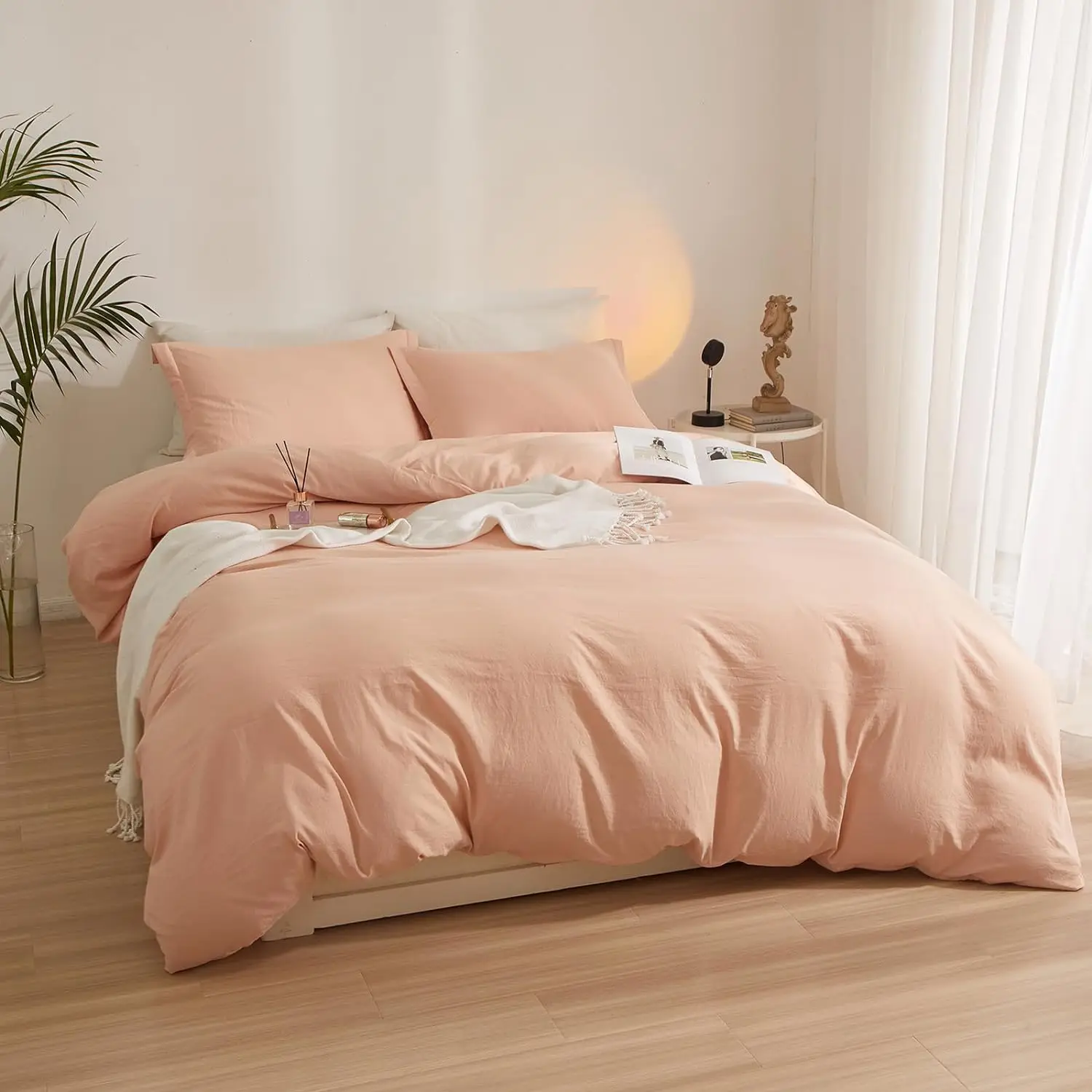 Modern Style Pink Microfiber Duvet Cover Set Full Size Soft Washed 3-Piece Bedding Set details