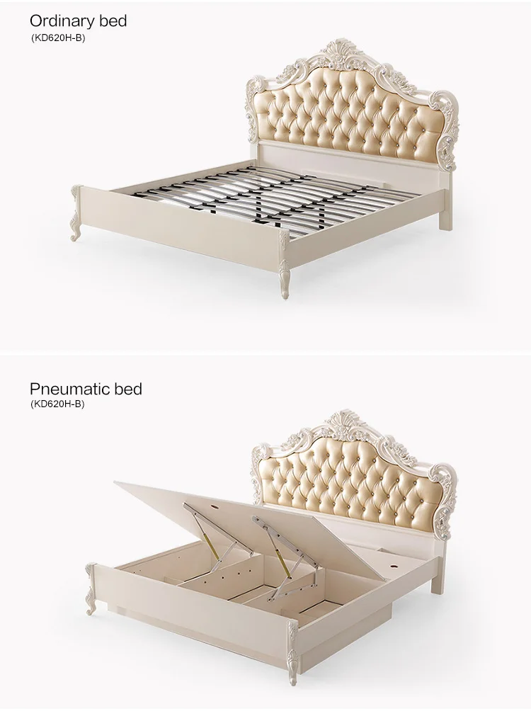 French Wooden Timber Queen Size Leather Modern Bed Frame Furniture 