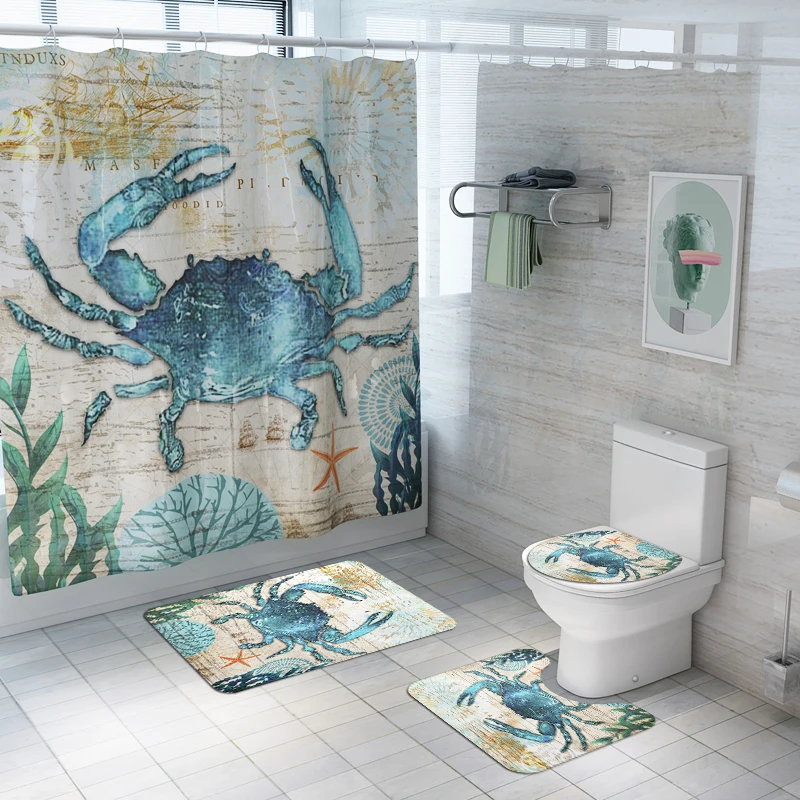 Ready to ship Bathroom Curtain Waterproof Fabric Shower Curtain and Bath Mat Cover Set 4Pcs