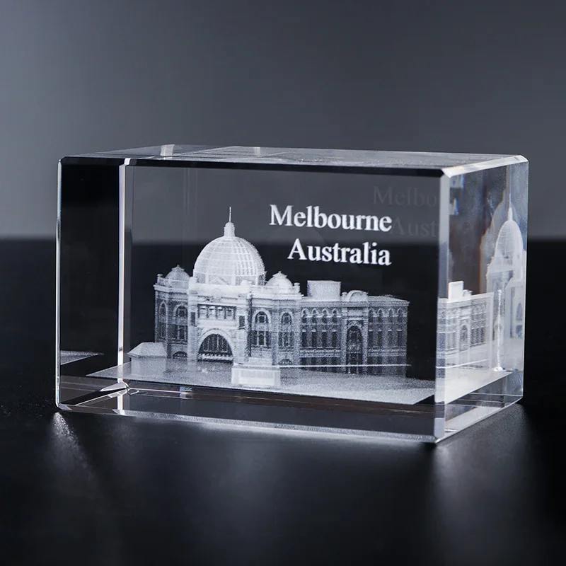 Australia Building Sydney Opera House Laser Engraved K9 Crystal Glass Trophy Photo Block Print Souvenir with Etched Picture factory