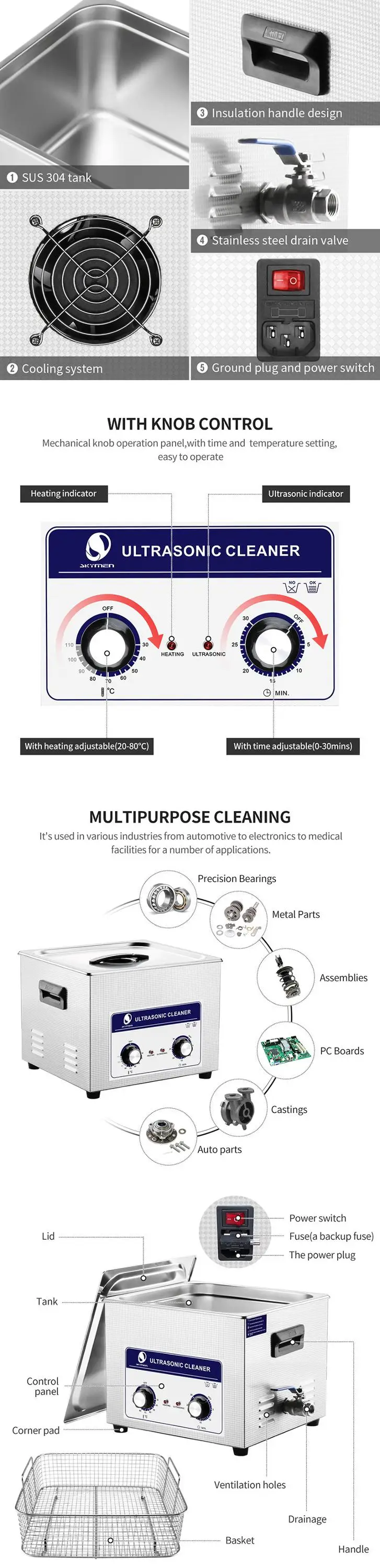 4 Gallon 40khz Ultrasound Bath Tank 15liter Industrial Vibrator