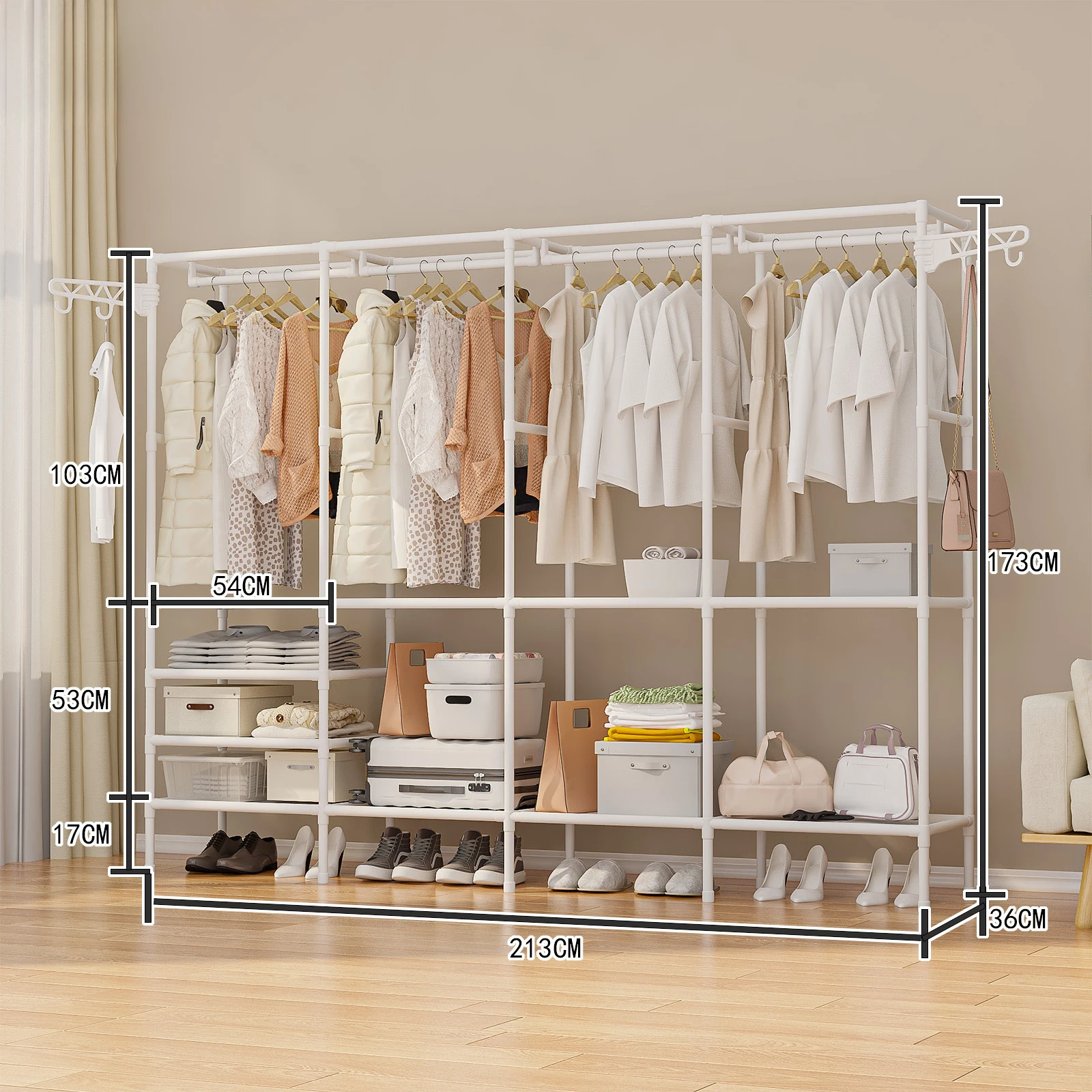 Simple Multifunctional Coat Rack Metal Wardrobe Steel Structure Movable