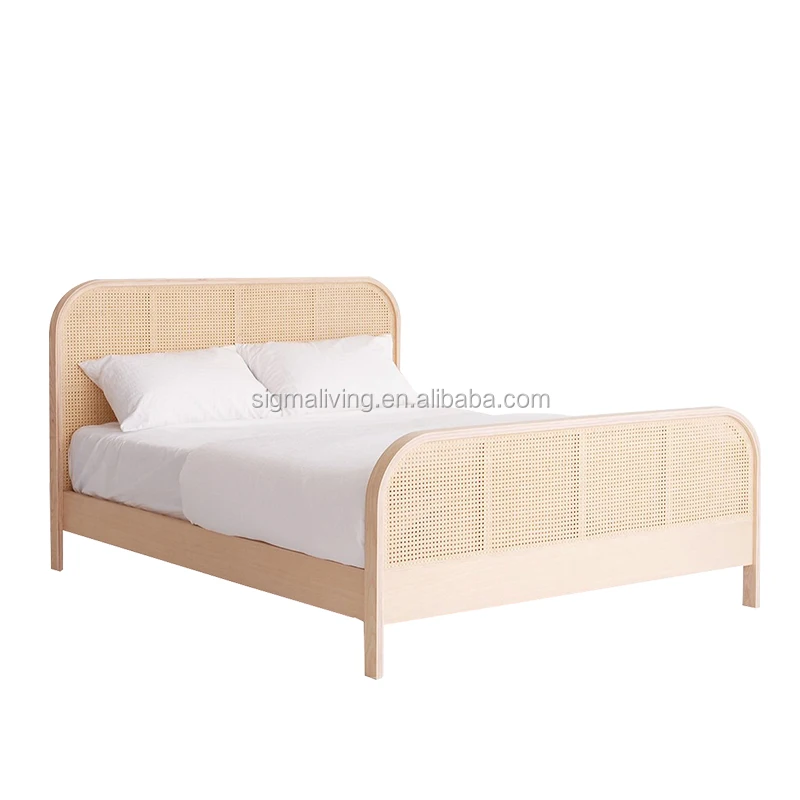Hotel home bed room hotel rattan bed panel double bed furniture