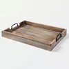 Hotel restaurant breakfast tray Healthy bamboo serving tea tray , natural wooden food cutlery tray with metal handle