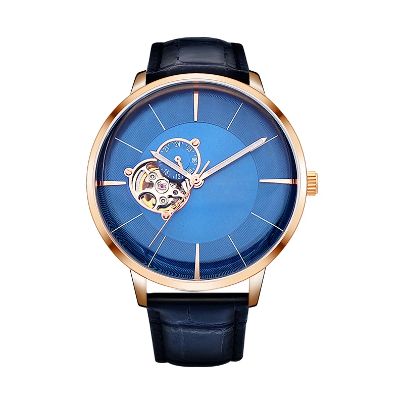 
Wristwatches mechanical watch fully automatic new fashion blue dial of genuine leather watch 