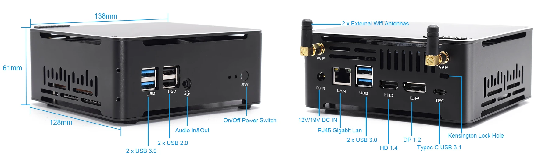 New Gaming Computer I7 8565U i7 10510U Mini Pc Win10 With DP HD Kensing ton Lock