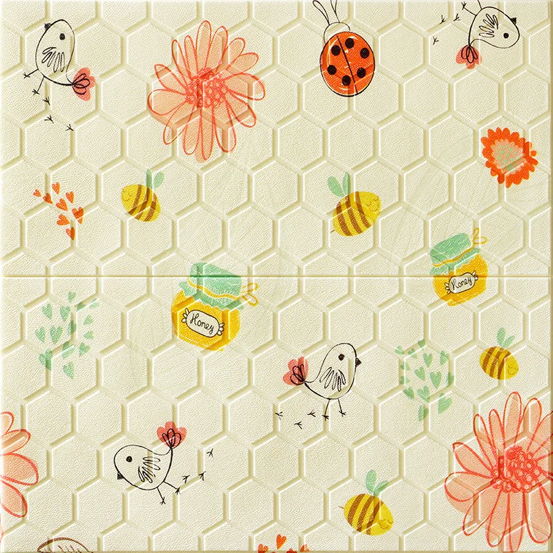 New Self Adhesive 3D Hexagon Cartoon Children's Picture Wallpaper Warm Bedroom Dormitory Wall Sticker Children's Room Wallpaper