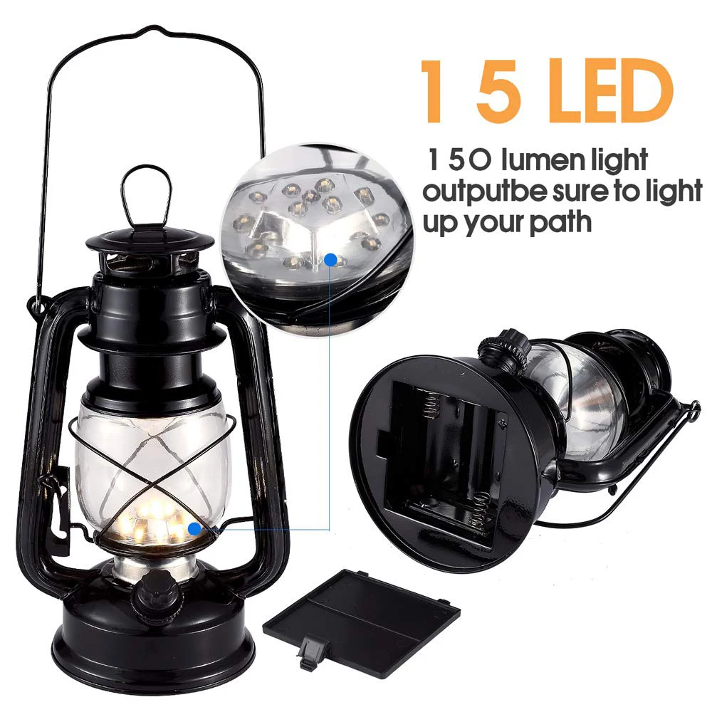 Vintage LED Kerosinlaterne Camping Lampe Öl Licht für Outdoor Silber