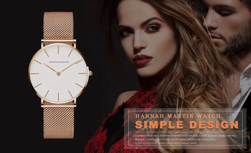 Hannah Martin Ch36 w High Quality Women Watch Stainless Steel Mesh 