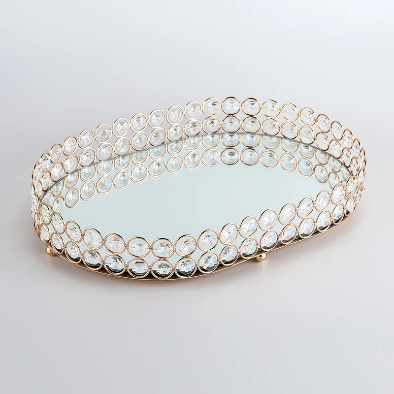 LK20190906-53 Emas Kristal Cermin Pernikahan Melayani Nampan untuk Dekorasi Pernikahan