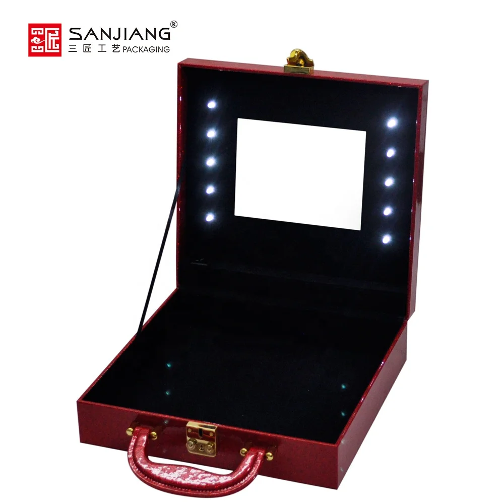 Pu Leather Luxury Makeup Case Cosmetic Case With Lights Buy Travel Cosmetic Storage Box