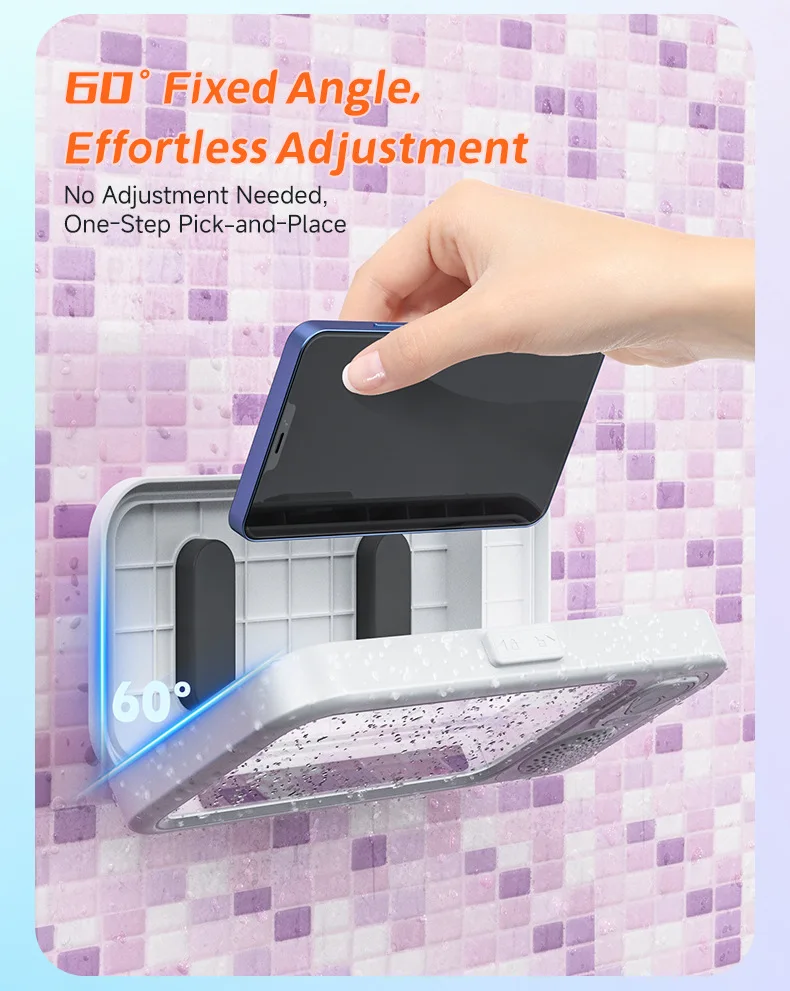 Phone Mount Waterproof Bathroom Phone Holder / Phone Case with Built-in BT Speaker, IPX5, 500-800mAh, Portable Speaker