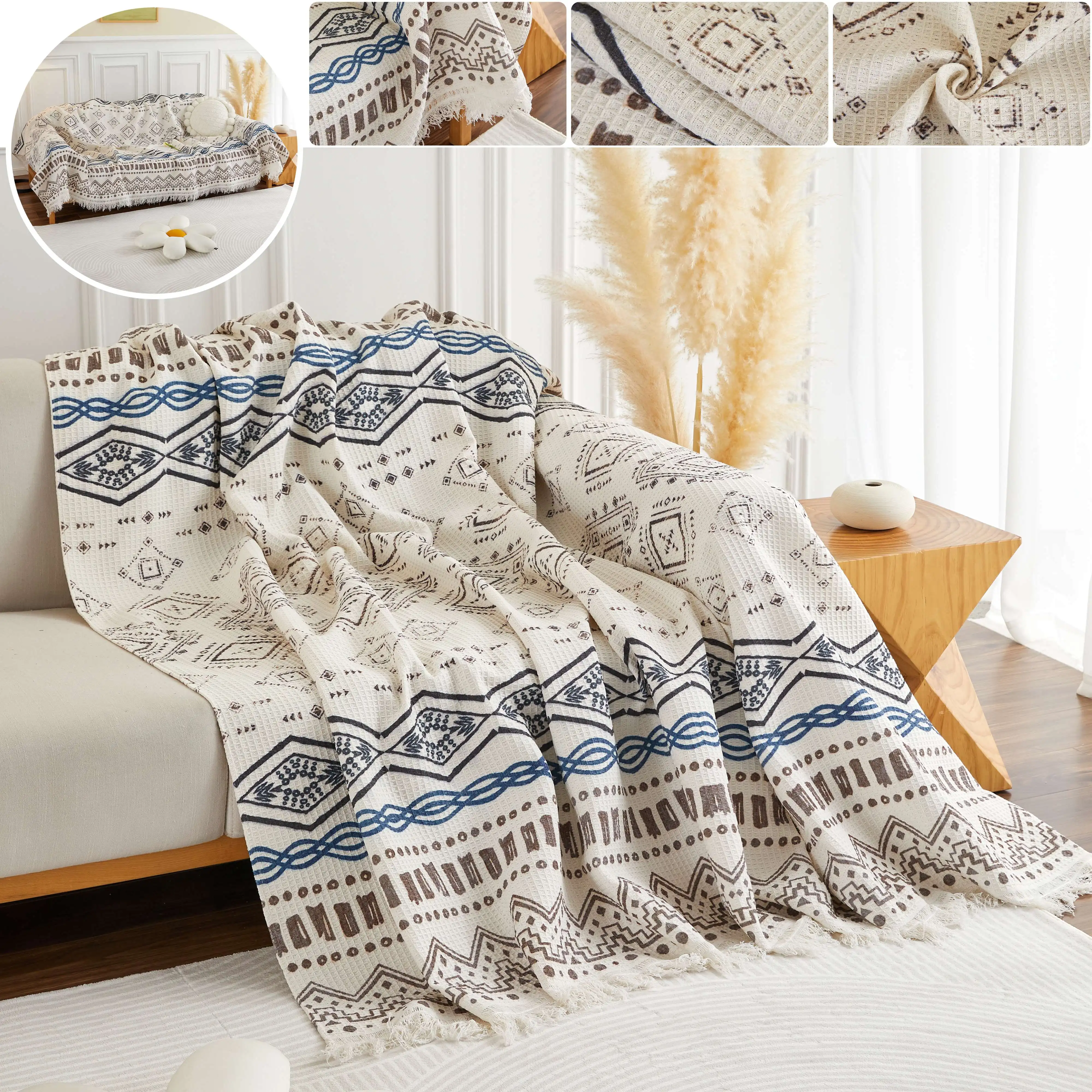 Turkish Blanket-Tile Waffle Blanket-63''x79''Sofa fashion Cover-Throw Blankets-Single Size Cover-Cott,n Bedding-Wholesale Blankets-(UMT,WFFL,PK)