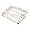 Large 20x14 Inch Ottoman Tray, Distressed White Farmhouse product Solid Pine Serving wooden Tray with Padded Feet Bronze Handles