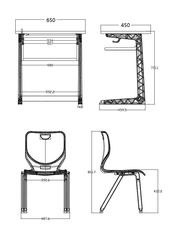 Aluminum Frame Wooden Top Student University Desk And Chair Set School