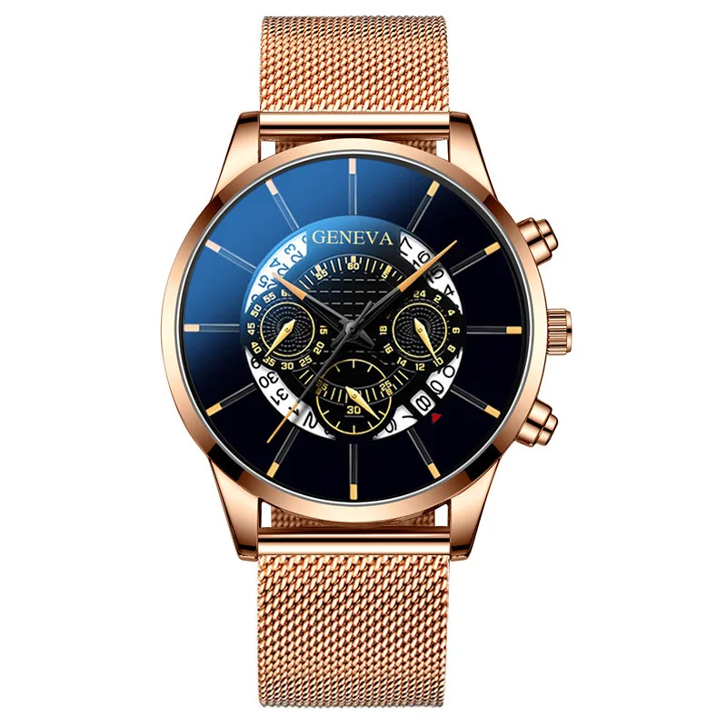 Luxury Mens Geneva Mode Watches Metal Strap Geneva Gold Watches For Men