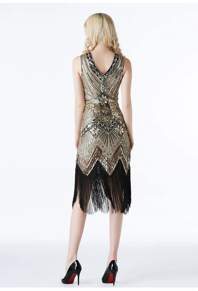 XXXL Size 1920S Vintage Sequin Charleston Dress Great Gatsby Sexy Women Evening Party Shining Bling Tassel Dress