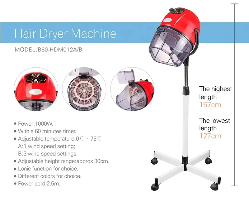 Stand Up Hair Dryer Adjustable Floor Hooded Hair Dryers With