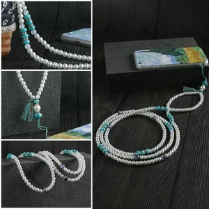 2020 Fashion design beads phone lanyard straps latest design Acrylic pearl beads necklace for Apple iphone