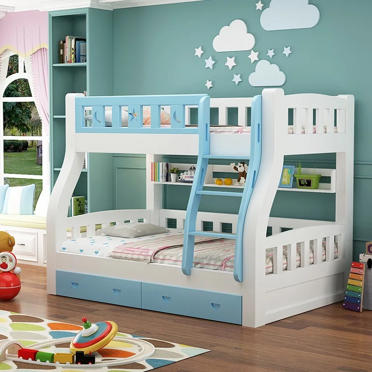 Amazon coloré dernière conception moderne intelligente meubles de lit en bois massif enfants lits superposés doubles avec tiroir de rangement ou échelle