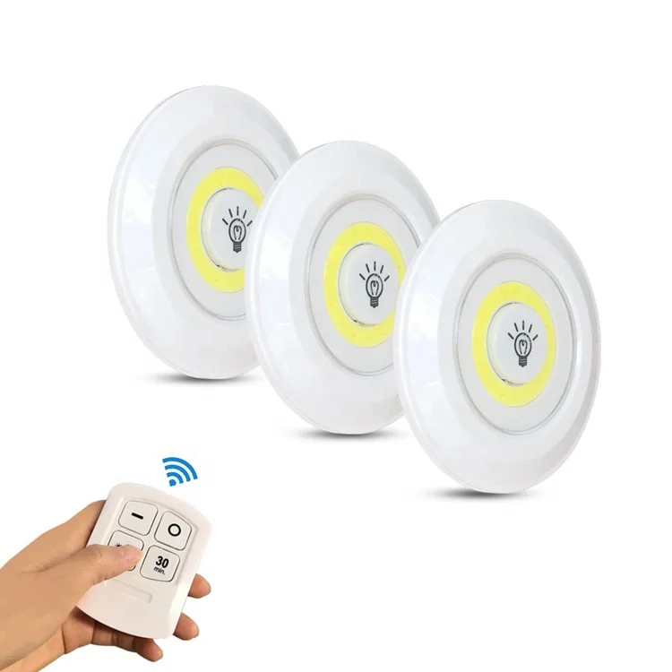 Battery Powered Stick On Lamp Wireless LED Puck Night Light 3 Pack with Remote Control