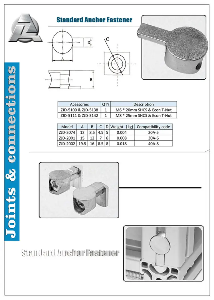40 Series T Slot Aluminum Profile Accessories Zjd2038 Standard Anchor