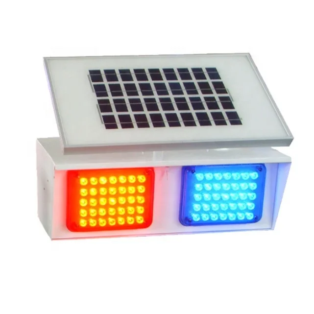 Aluminum material 12V rechargeable LED red and blue flashing warning solar strobe light