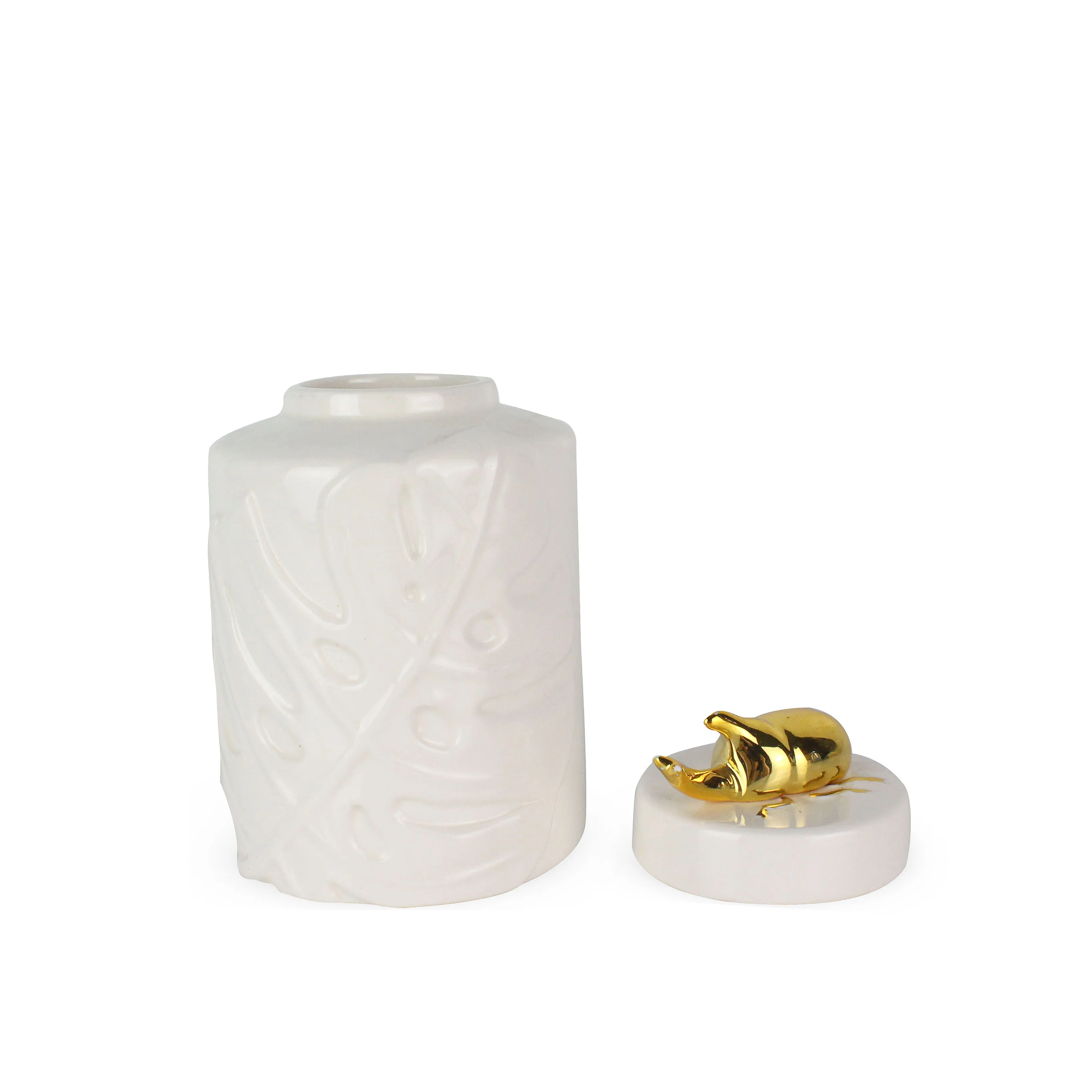 Jar Home Decoration White Emboss Ceramic with Insect Handle 30% Deposit Avalaible SGS/BSCI/SEDEX 300 factory