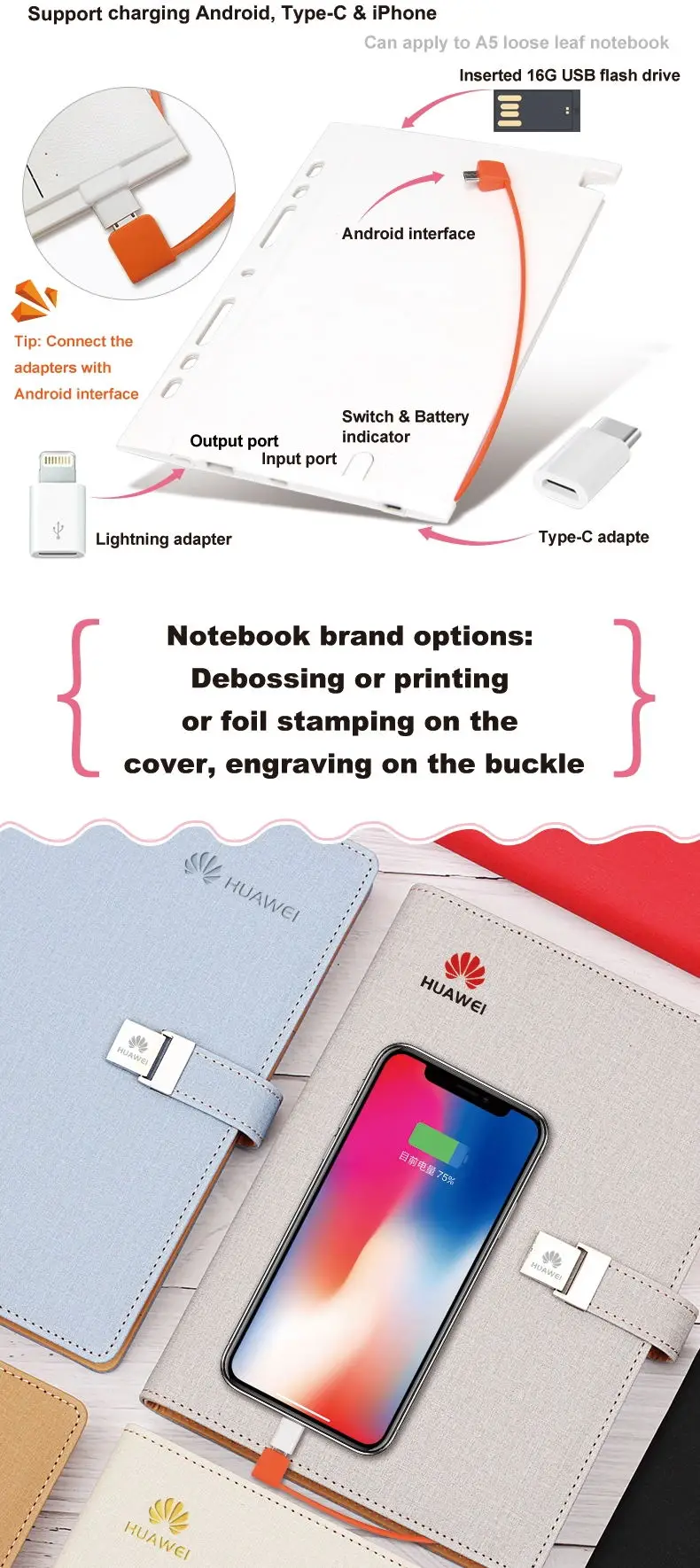 Beautiful Power Bank Organizer Diary Notebook With Charging Function