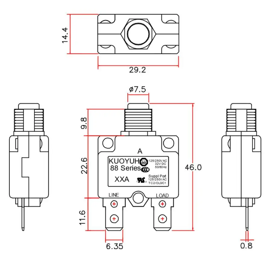 Kuoyuh 88 Series Mini Miniature Overload Protector 4a 5a 8a 10a 12a 15a ...