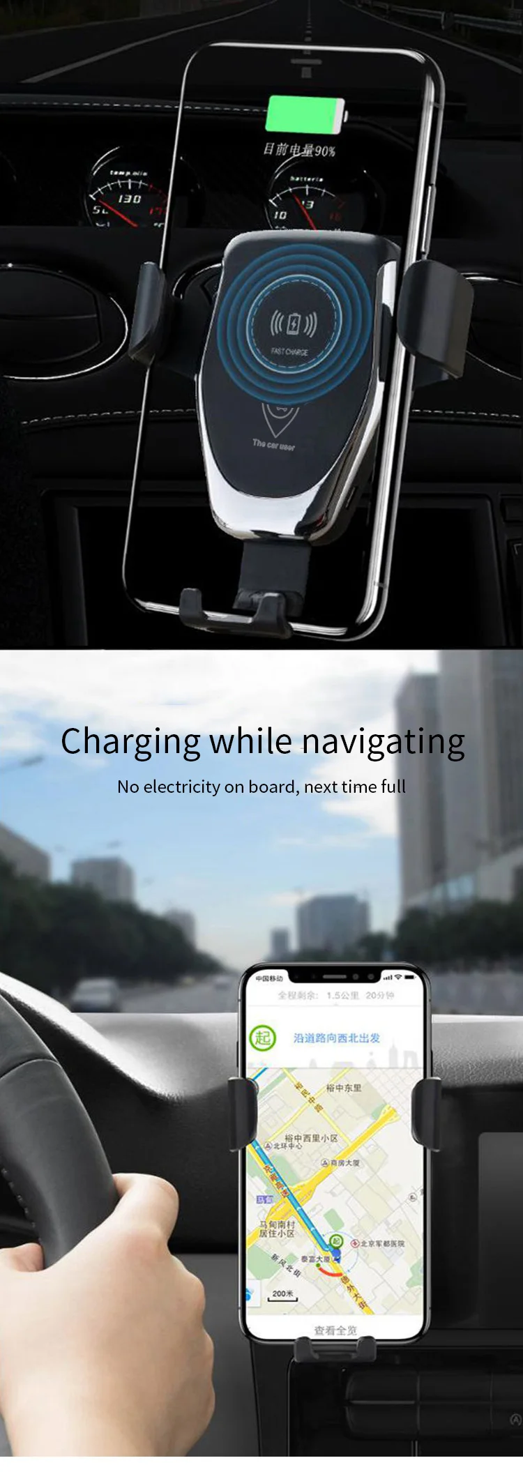 Smart Qi  Wireless  Station  Adapter Car  Mobile 10W  Phone Handy  Portable Smart Wireless Charger Car Mount