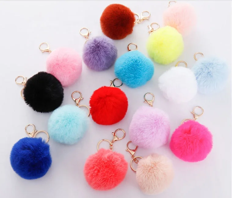 Famure Cute Pom Pom Keychain-Fluffy Faux Fur Keychains for Girls