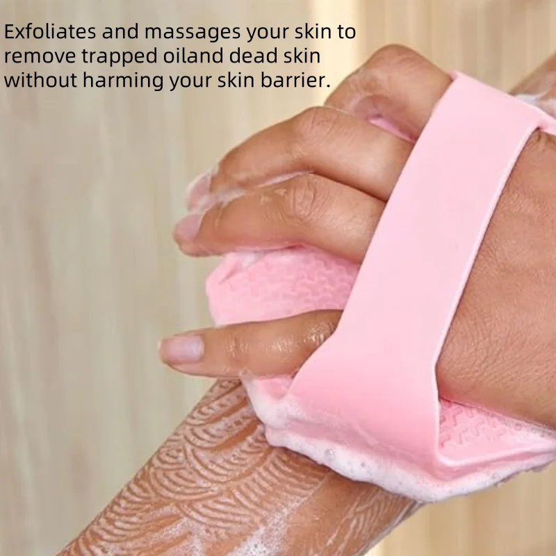 Upgrade Multifunction Hexagon Silicone Exfoliating Body Scrubber Wet & Dry Bathing Brush with Handle Strap & Loop for Showering factory