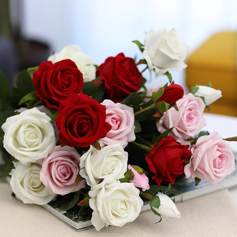 V95n New Design Cheap Large Faux Silk Real Touch Latex Artificial Rose