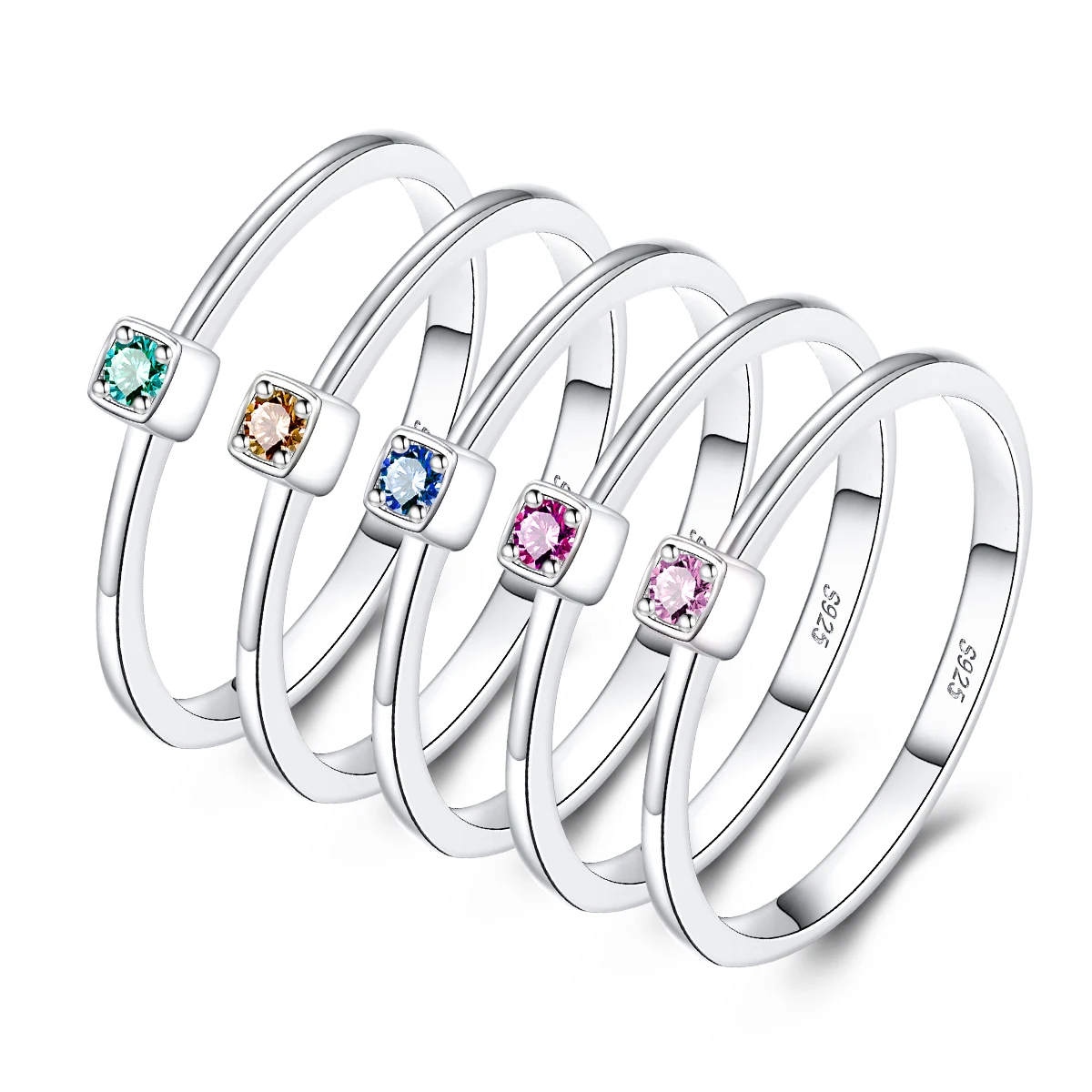 CZCITY Genuine 925 Sterling Silver VVS Green Topaz Wedding Rings for Women Minimalist Thin Circle Gem Rings Jewelry Carving S925