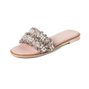 pearl embellished flat shoes