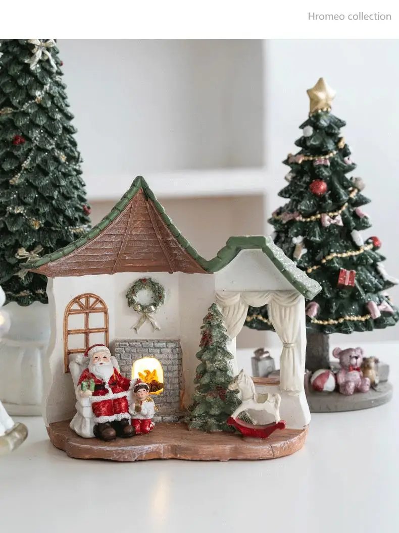 Resin Santa Claus Rocking Horse Festive Desktop Ornaments for Home Christmas Gifts for Holiday Party Crafts