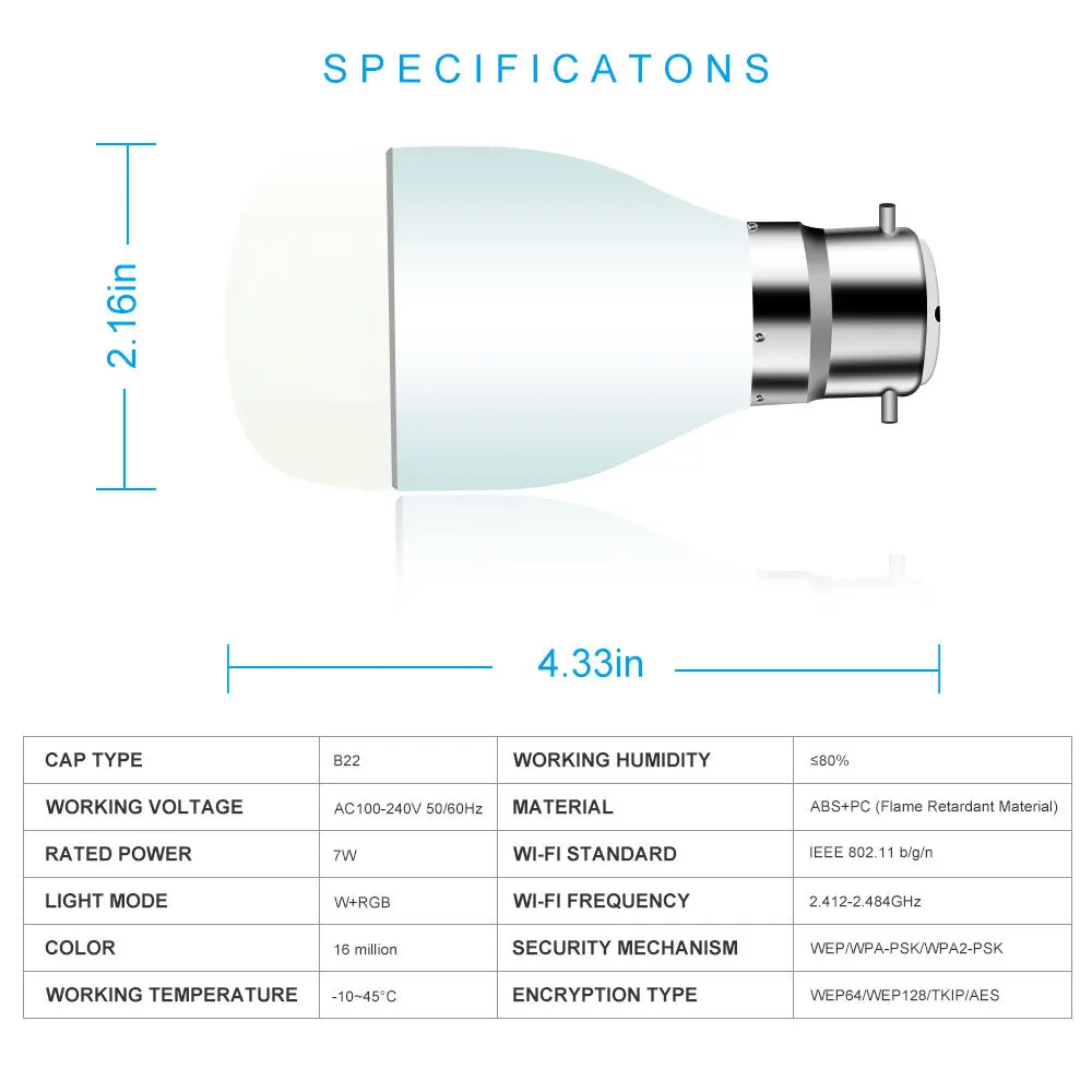 2019 Classic European 7W Smart Home Google Voice Phone APP Remote Control Energy Saving RGB+White Dimming WIFI Light Bulb LED