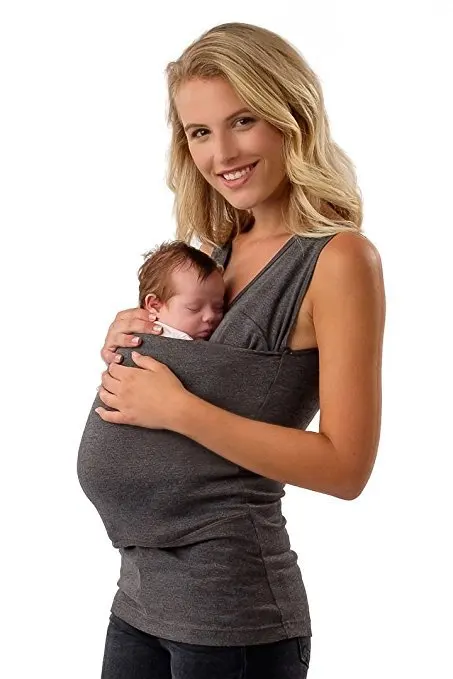 Zidao Womens Maternity Kangaroo T-Shirt,Wrap Skin-to-Skin Kangaroo Care Shirts Damen Baby in Der Tasche T-Shirt Top Oberteil Für Schwangere,Grau,S