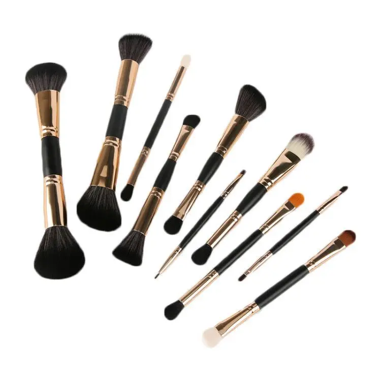 High End Makeup Brushes Set 10pcs Gold Double Sided Brush Custom Logo ...