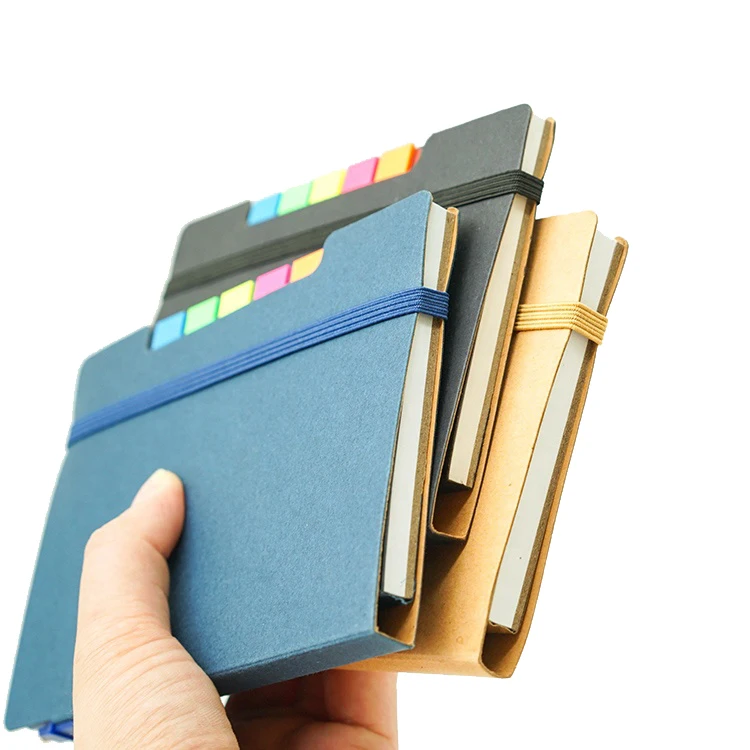 定制商标印花牛皮纸环保再生纸本笔记本,带笔和松紧带带.