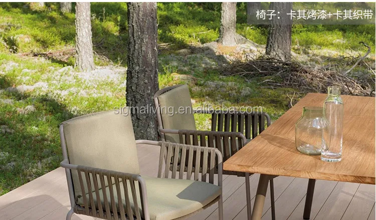 Nordic Style Cheap Hotel Patio Outdoor Garden Metal Iron Aluminum Frame Table Chairs Rope Dinning Furniture Set