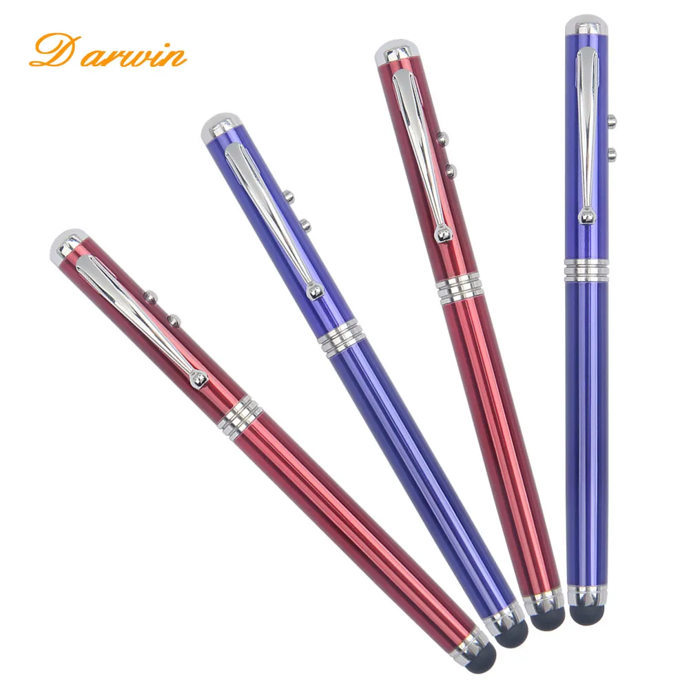 Hot Sales 4 in 1 LED Light Red Laser Pointer Stylus Led Ball Pen Metal Pen For Teacher