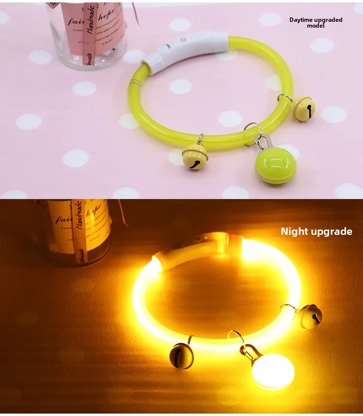 Solid Pattern Rechargeable Dog Collar with Nighttime Glowing Feature Ribbons Decoration Pet Walk Lamp Dropshipping Supported