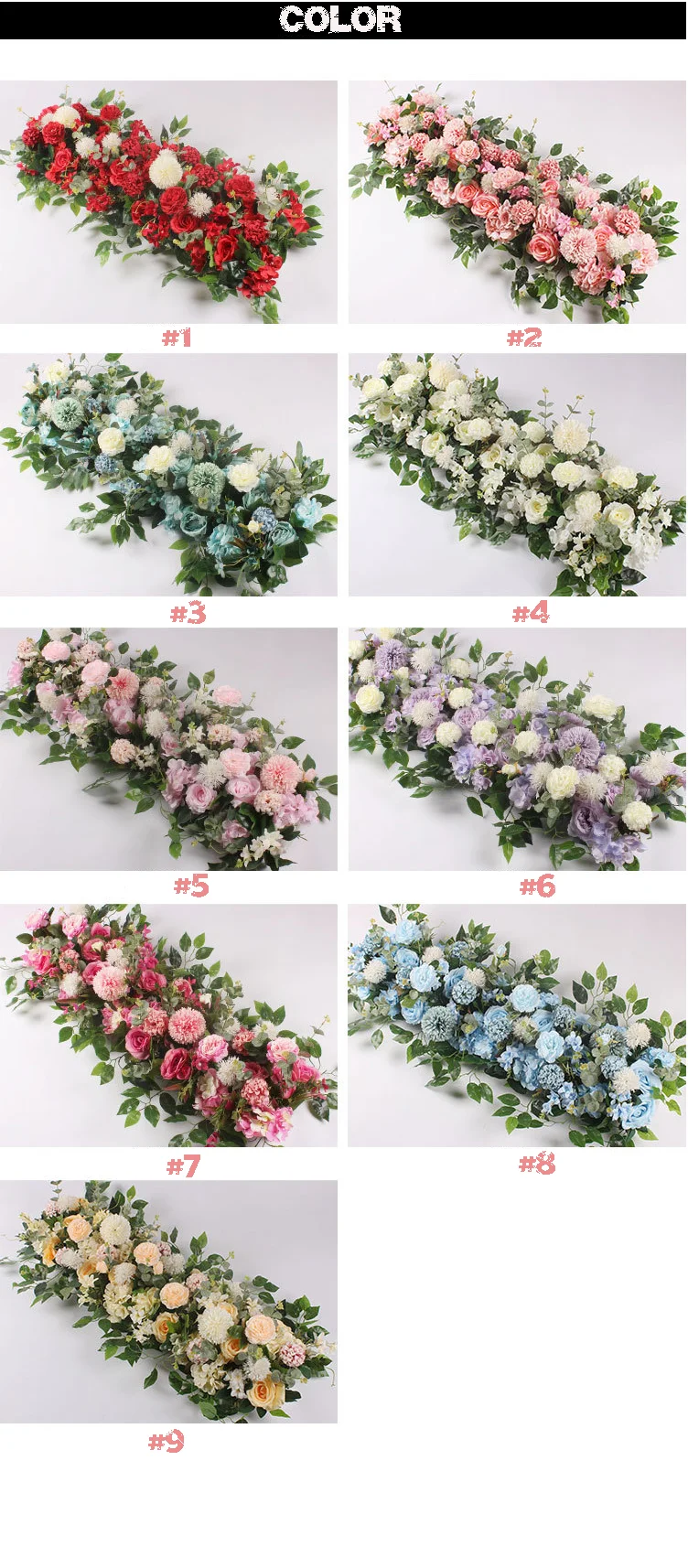 Wedding Silk Rose Flower Runner Flower Head Table Floral Wedding Table