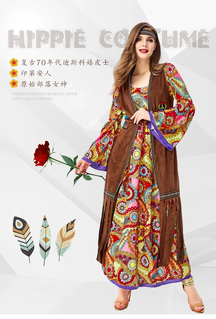 Hippy Costume 60s 1970s Flower Power Hippie Clothes Women Ladies Fancy  Dress Outfit| Alibaba.com