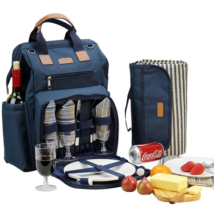 Picnic Backpack Bag For 4 Person With Cooler Compartment With