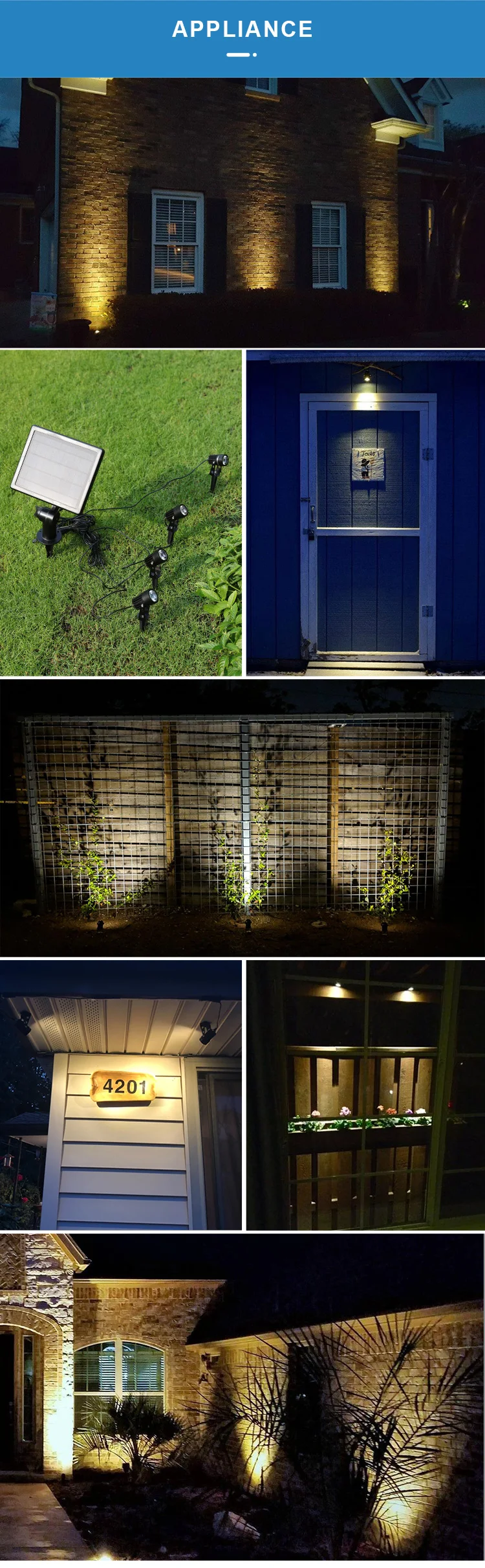 High Power 2W Warm White/RGB/Green Aluminum Outdoor Wall Mounted Led Solar Garden Spot Light For Tree Billboard Bridge Pier