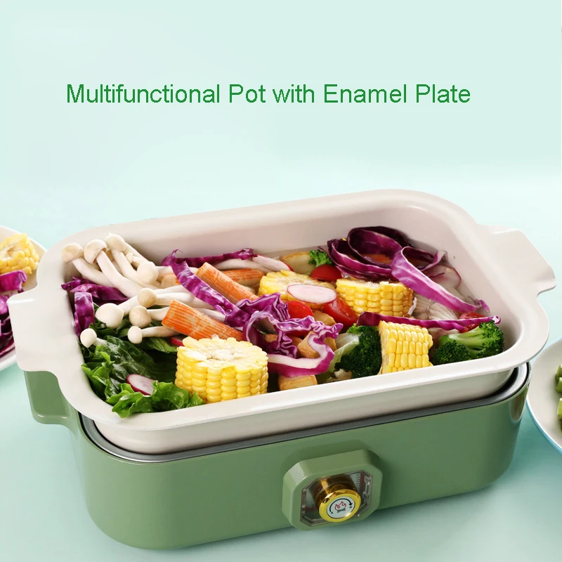 Electric Hot Pot Barbecue Stove Enameled Coated Pan + Grill Plate