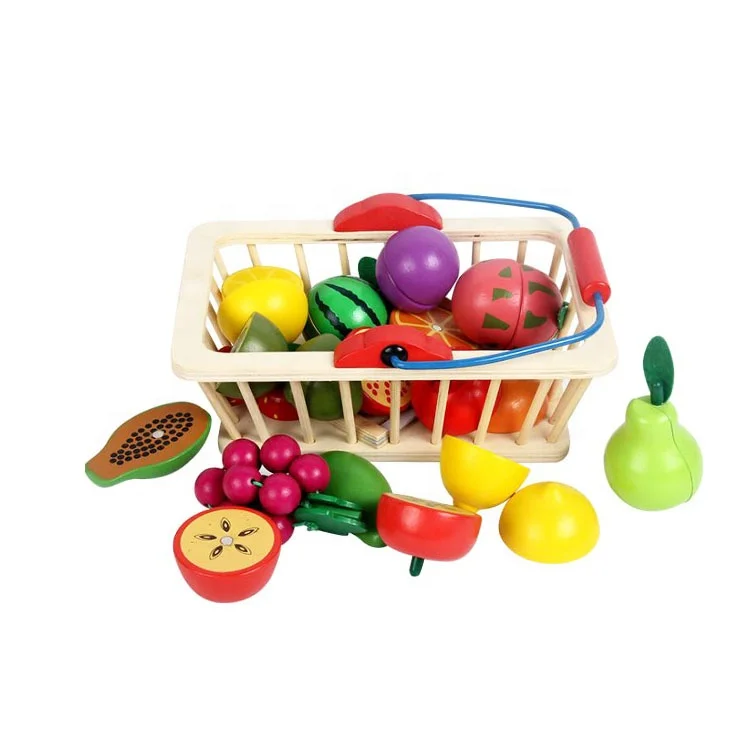 Montessori Wooden Pretend Play Food and Kitchen Cutting Tools Set Children Toy 